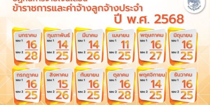 ปฎิทินเงินเดือนข้าราชการ ปีงบประมาณ พ.ศ.2568